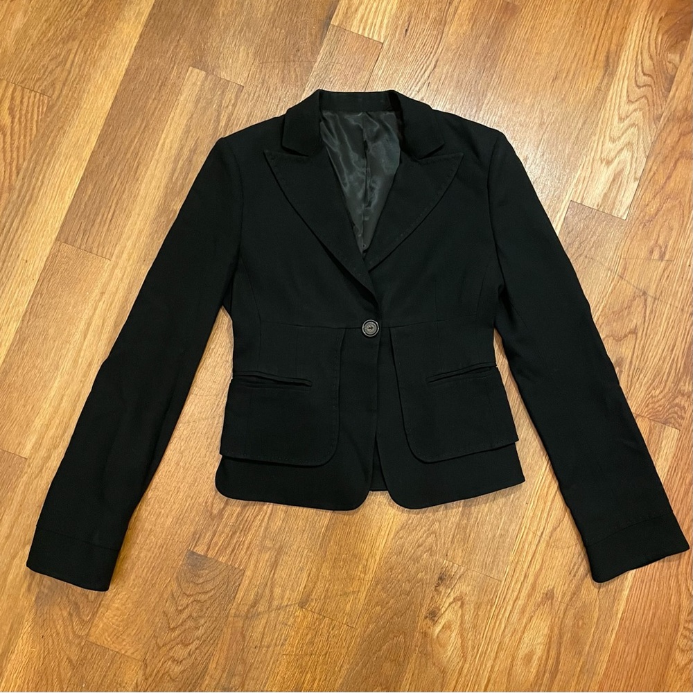 Vintage Black Structured Wool Rayon Blazer with Hand Stitching - XS/S